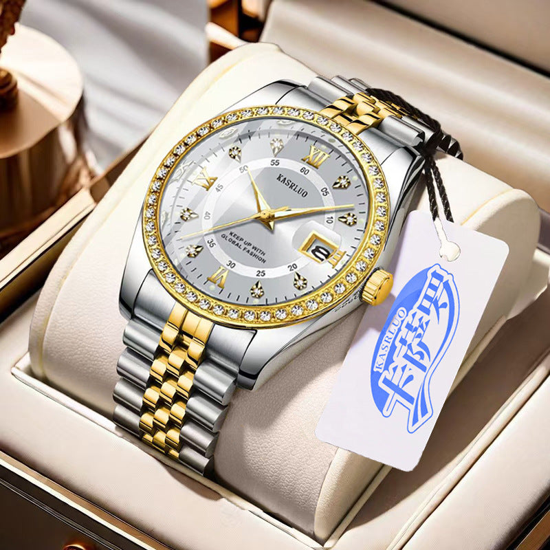 Kasrluo Roman Numerals Diamond Calendar Watch