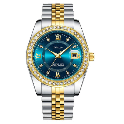 Kasrluo Roman Numerals Diamond Calendar Steel Band Watch