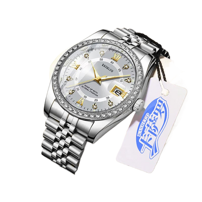 Kasrluo Roman Numerals Diamond Calendar Steel Band Watch