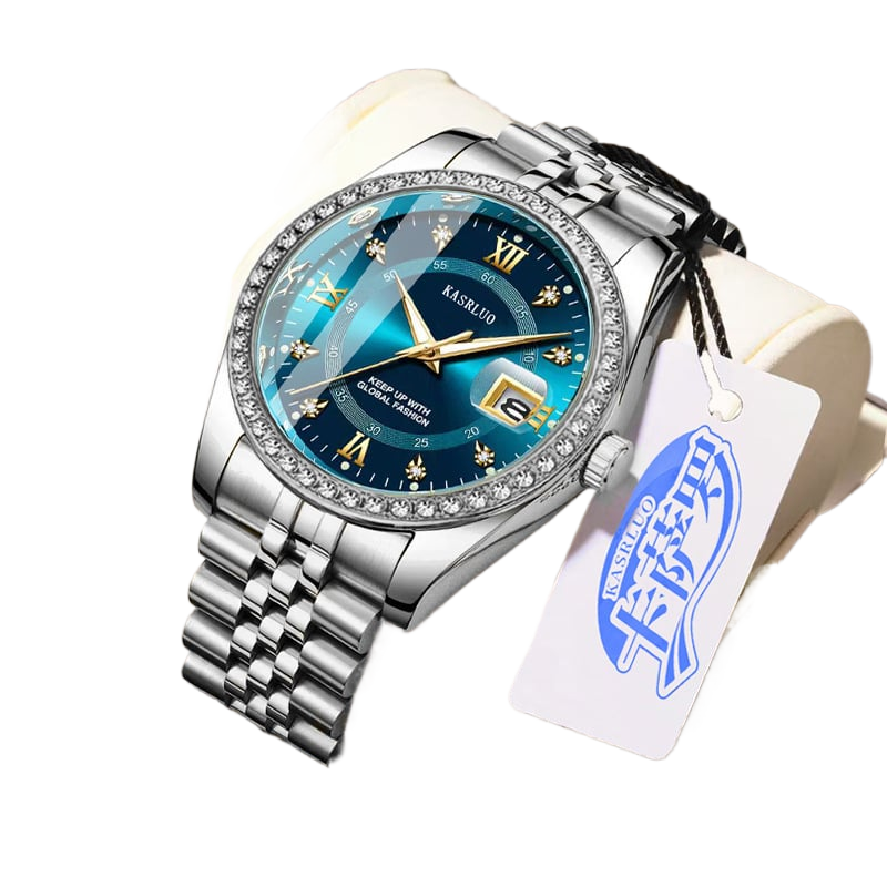 Kasrluo Roman Numerals Diamond Calendar Steel Band Watch