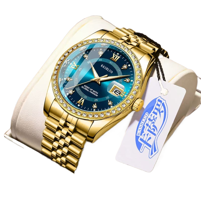 Kasrluo Roman Numerals Diamond Calendar Steel Band Watch