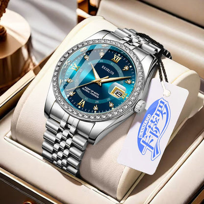 Kasrluo Roman Numerals Diamond Calendar Steel Band Watch